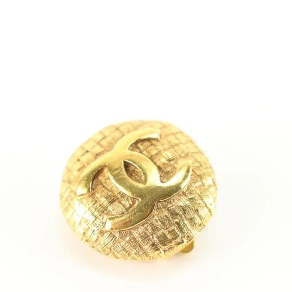 Chanel 24k Gold Plated Woven Quilted Raffia CC Logo Earrings 58cc825s